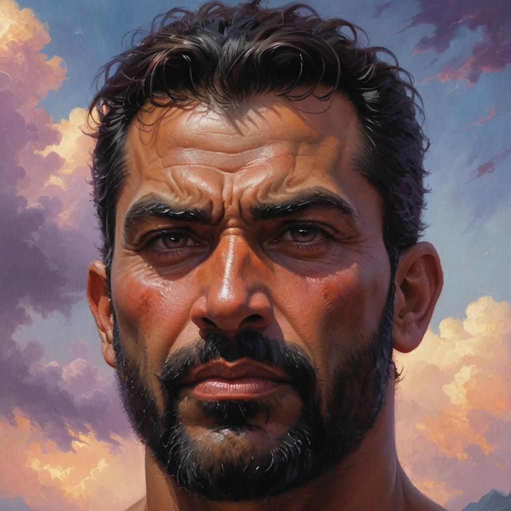 Furious Man Portrait in Expressionist Oil Painting Style