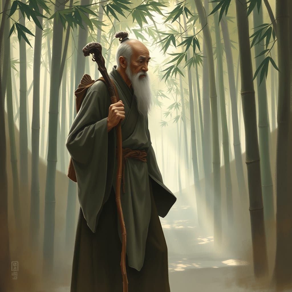 Wise Sage Contemplates Nature in Romantic Style