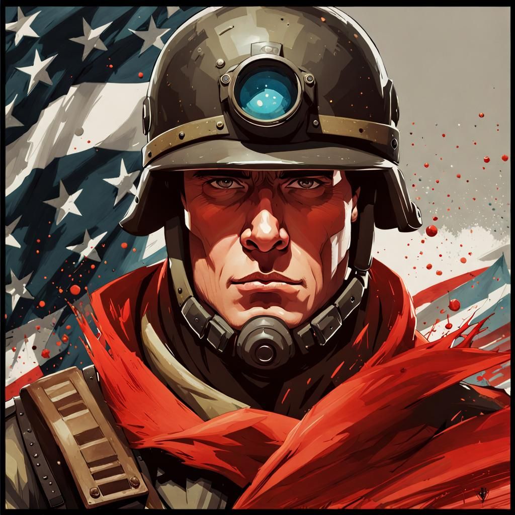 Team Fortress 2 Soldier Portrait in Watercolor Style