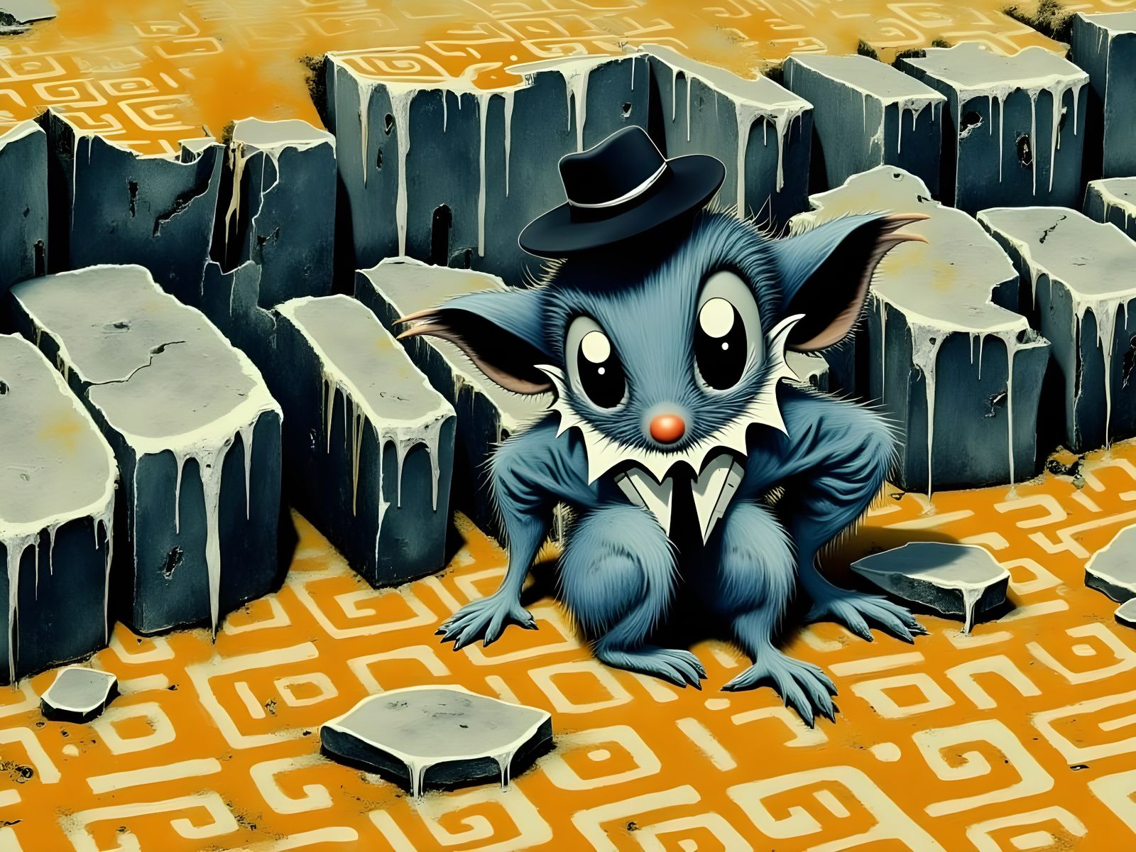 Mouse on Rug: 1950s Pulp Isometric Illustration