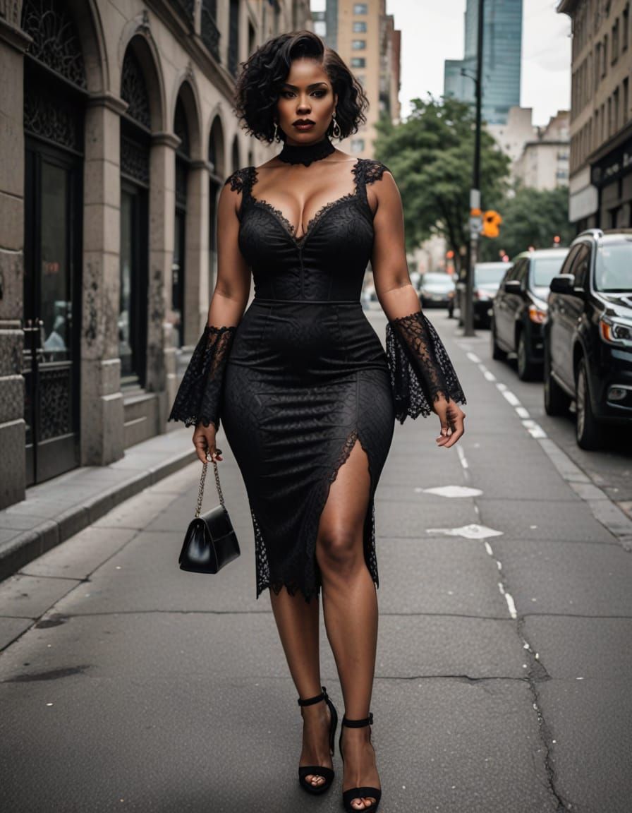 Gothic Supermodel Poses in City