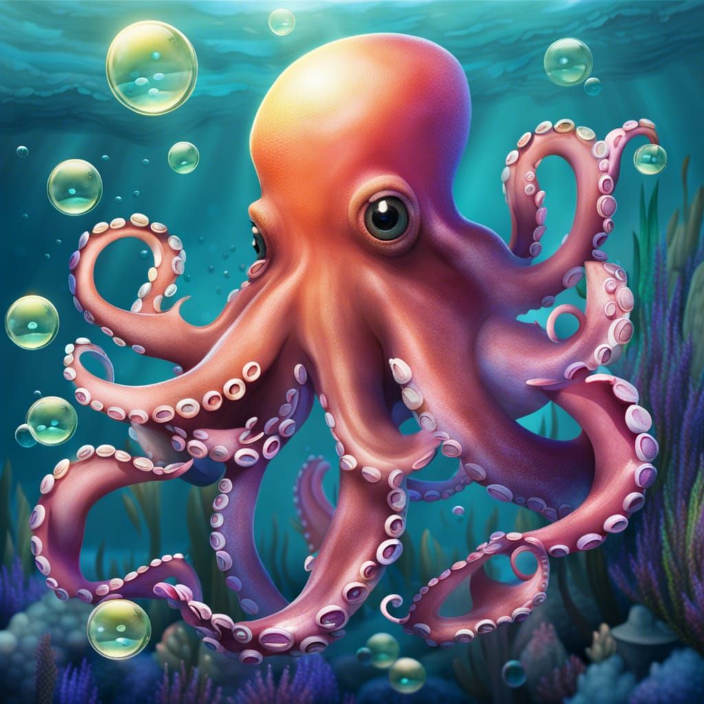 Underwater Octopus Garden with Bubbles