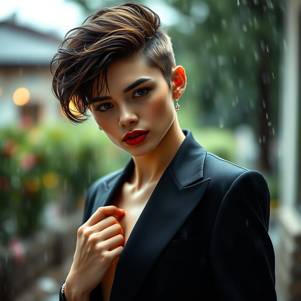 Ethereal Androgynous Portrait in Summer Rain