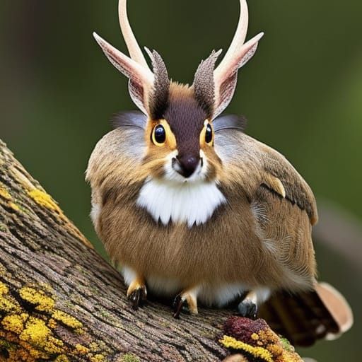 Hyperrealistic Wolpertinger in Forest Under Starry Night