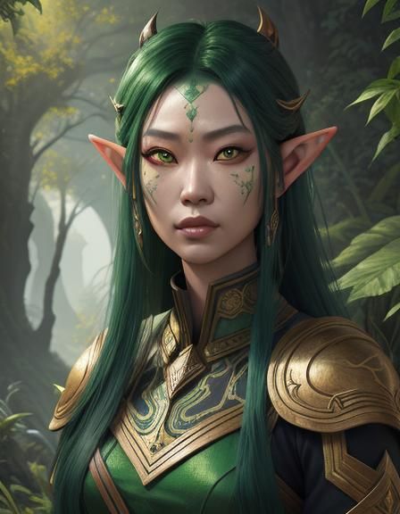 Asian Elf with Green Eyes: Fantasy Concept Art