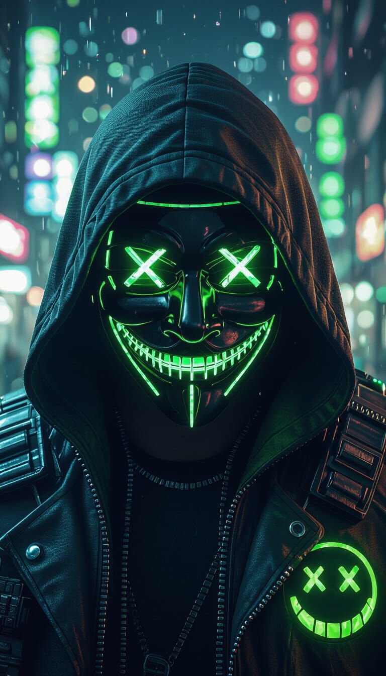 Cyberpunk Man with Glowing Green Smile