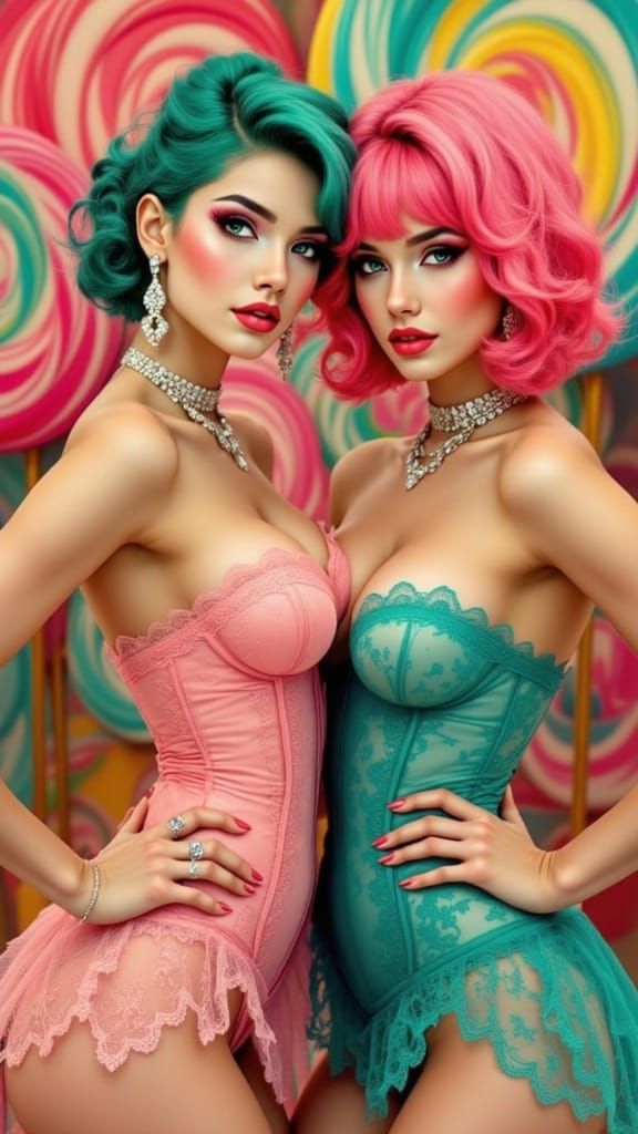 Vibrant Women in Whimsical Candyland
