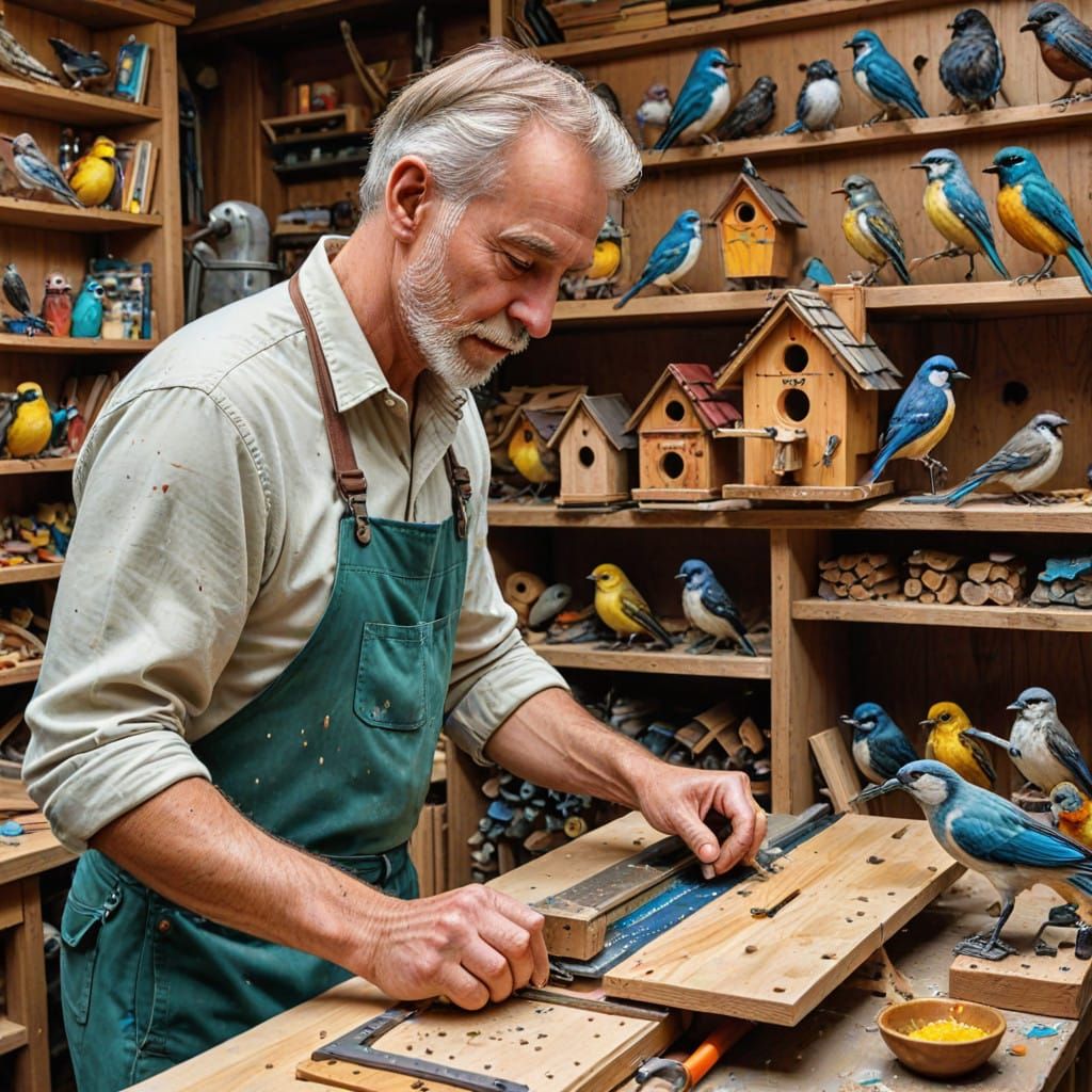 Bird House Craftsman in Vibrant Workshop