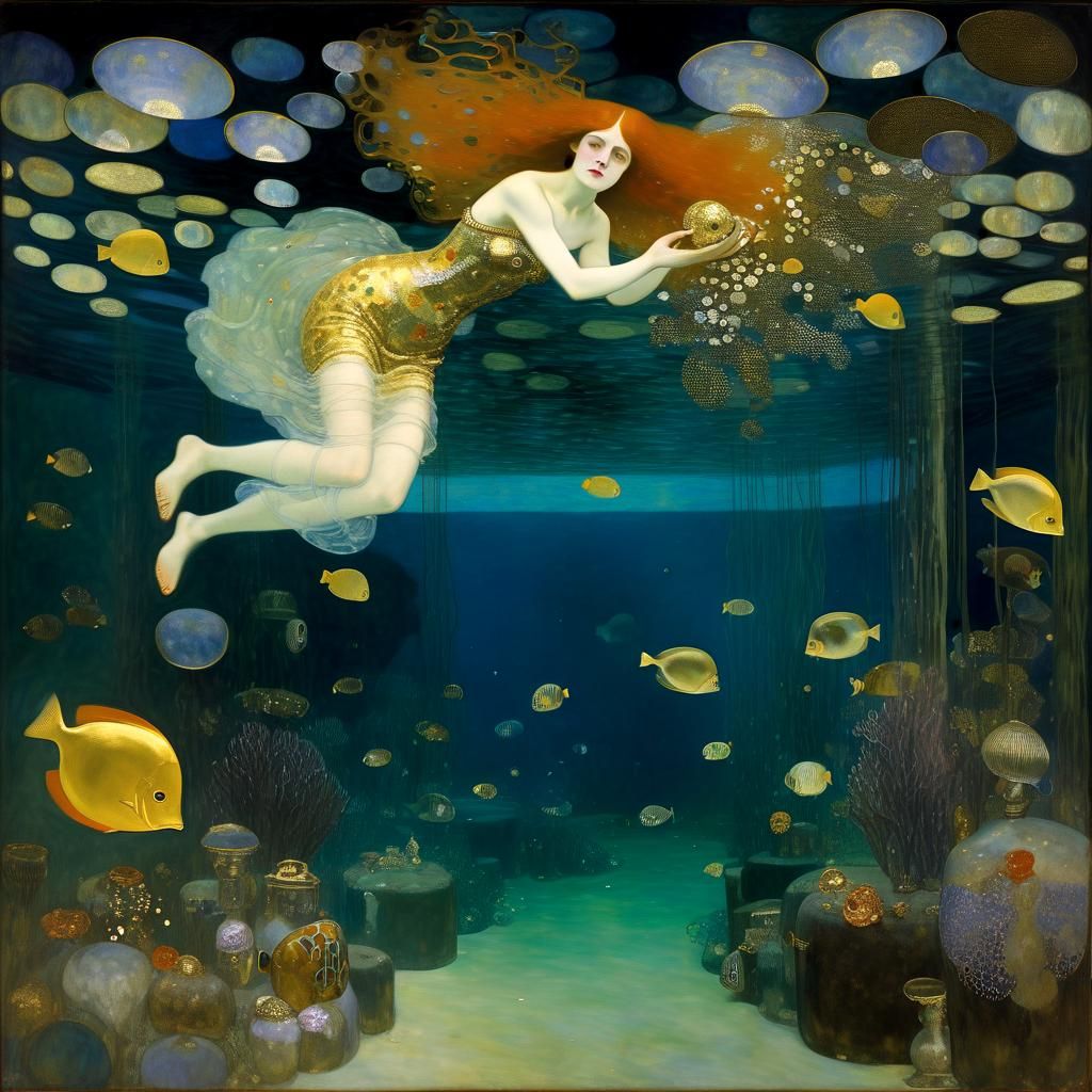 Underwater Treasure in Gustav Klimt Style