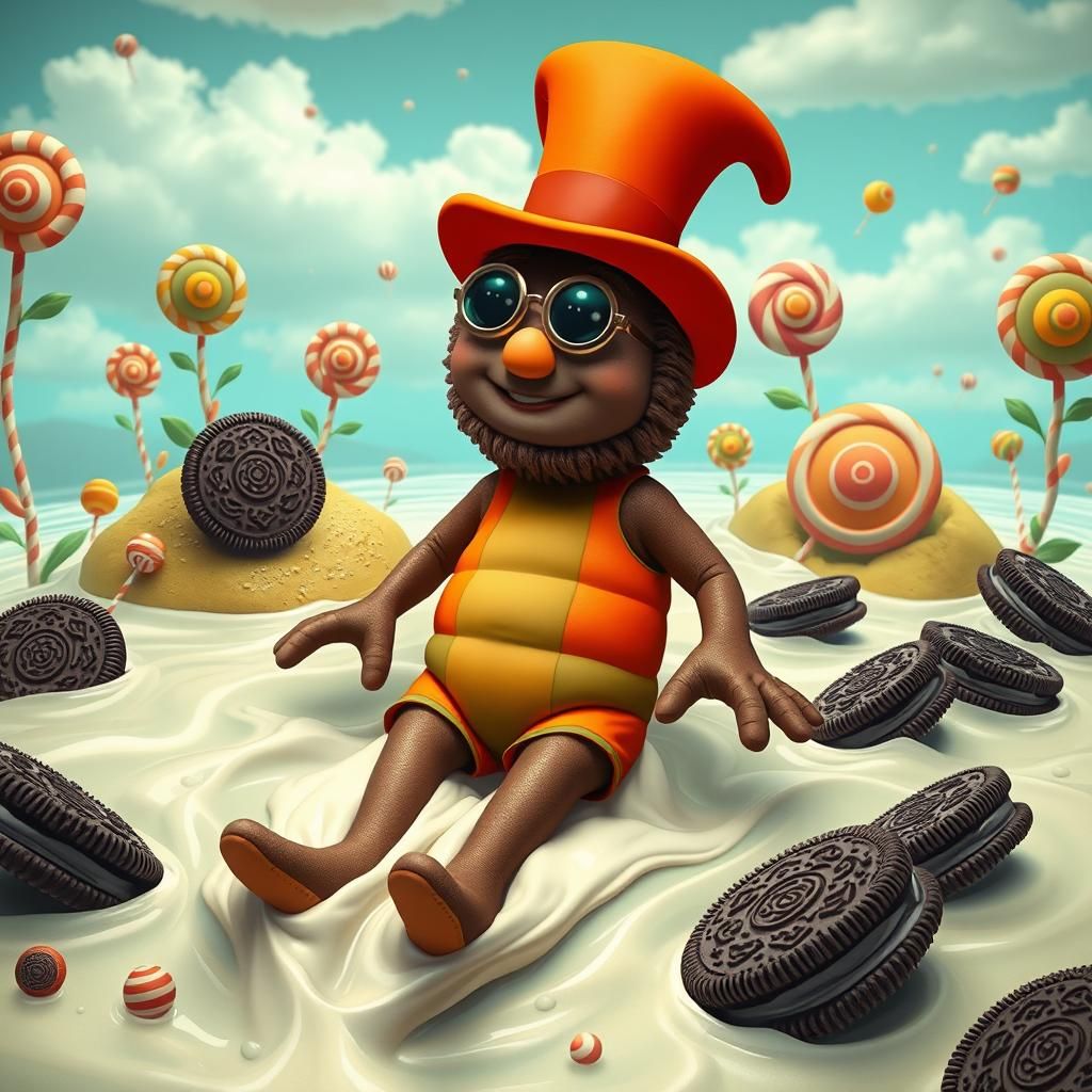 Oompa Loompa's Chocolate Milk Adventure in Art Nouveau Style