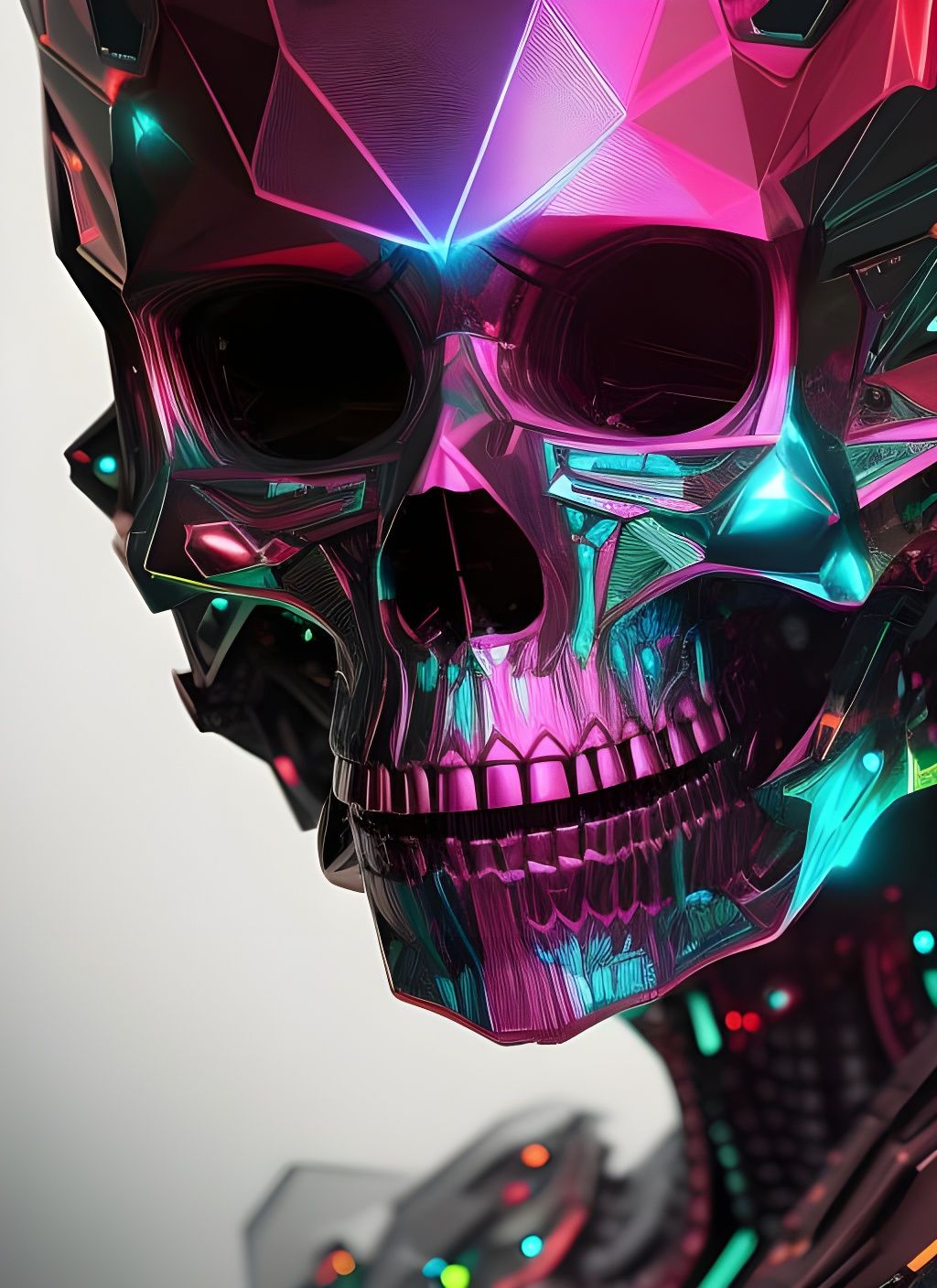 Neon Diamond Skull Portrait in Cyberpunk Style