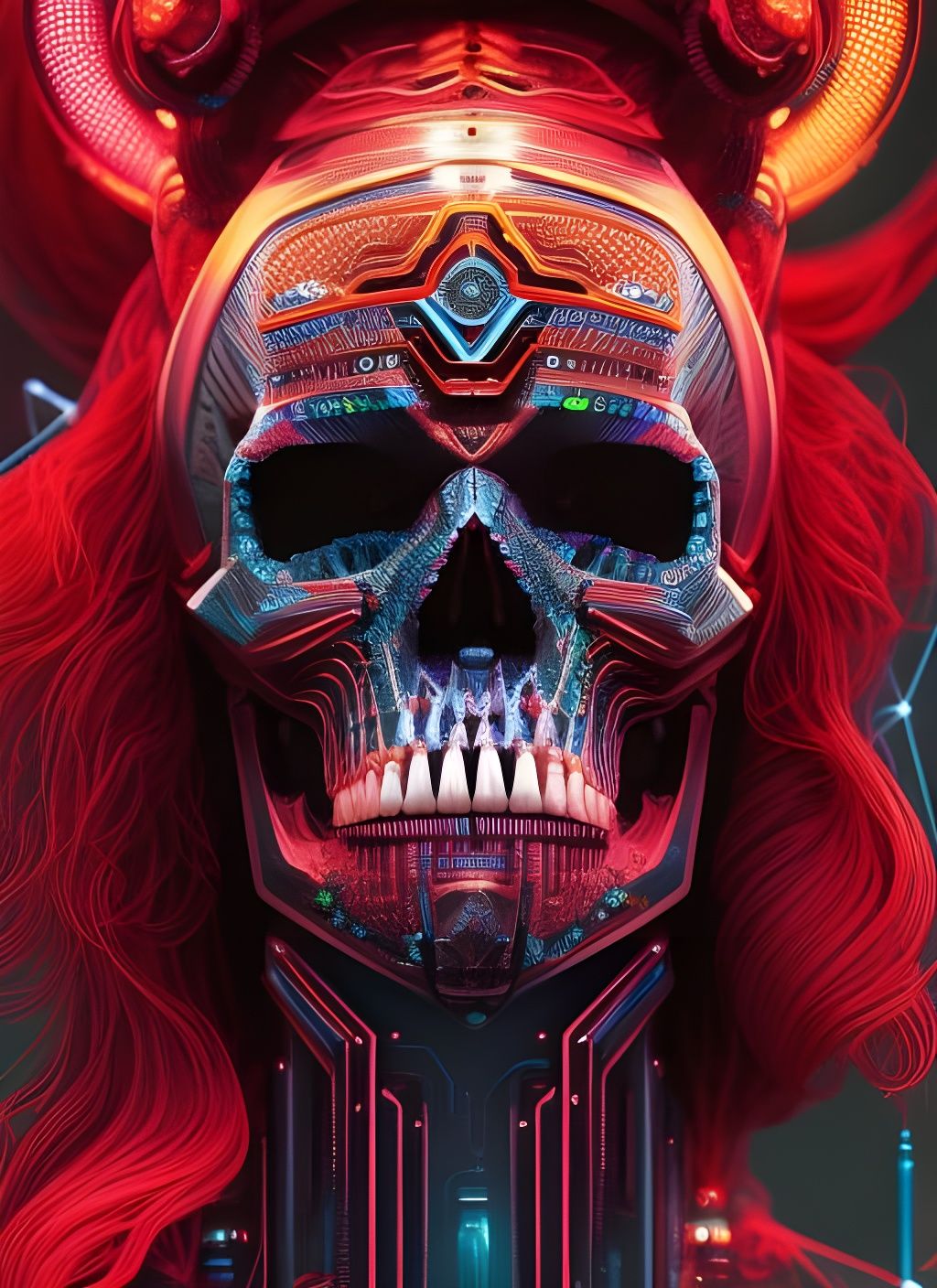 Neon Skull Portrait in Cyberpunk Style