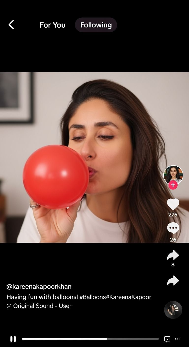 Kareena Kapoor Blows Up Red Balloon: TikTok Screencap