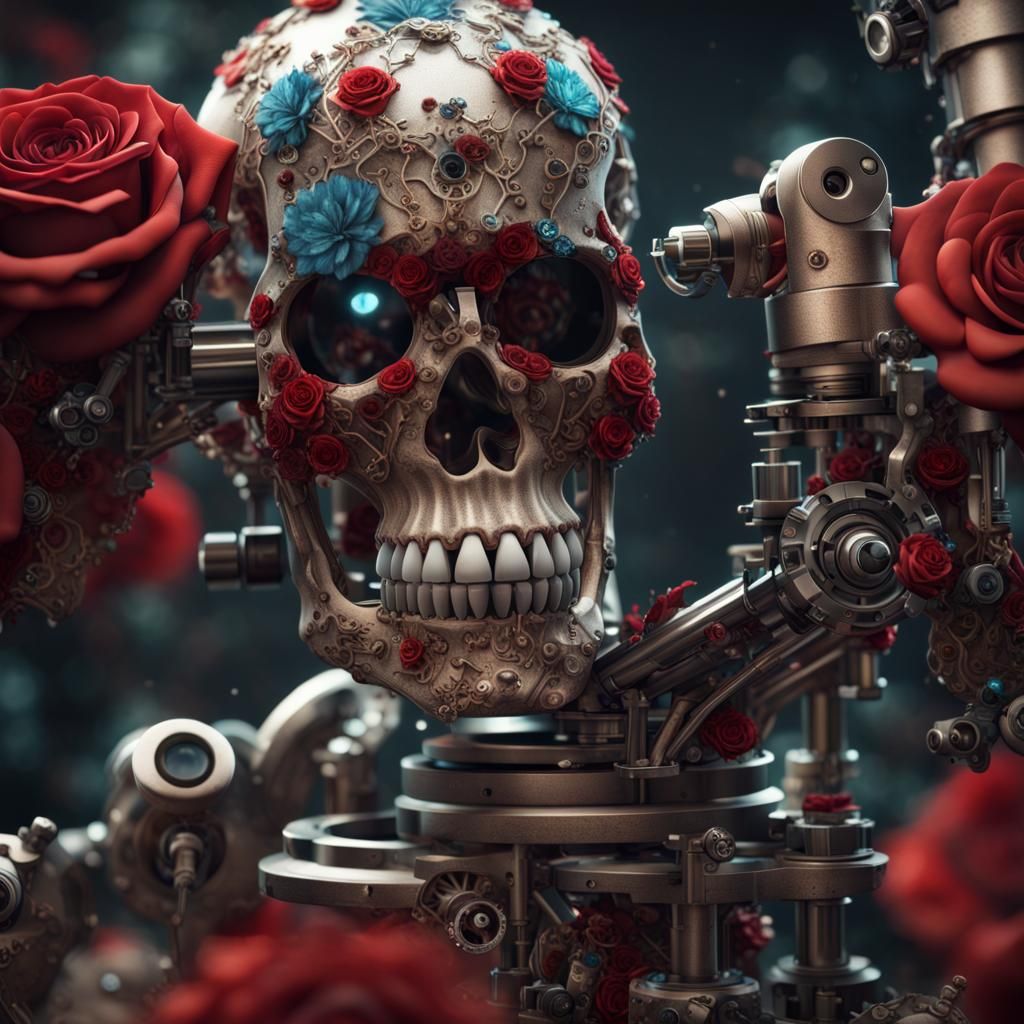 Microscopic Mechanical Skeleton Ghost with Roses