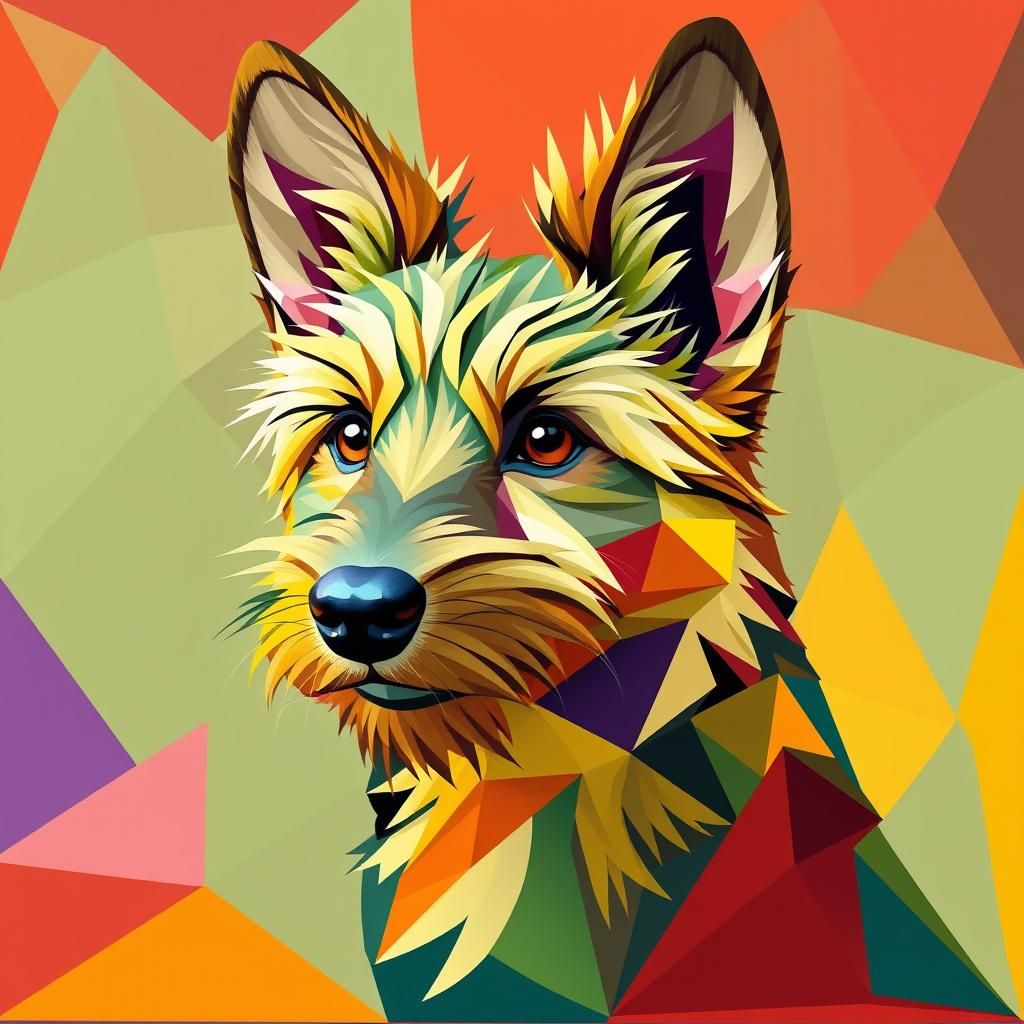 Vibrant Cubist Geometric Rendering with Art Deco Influence