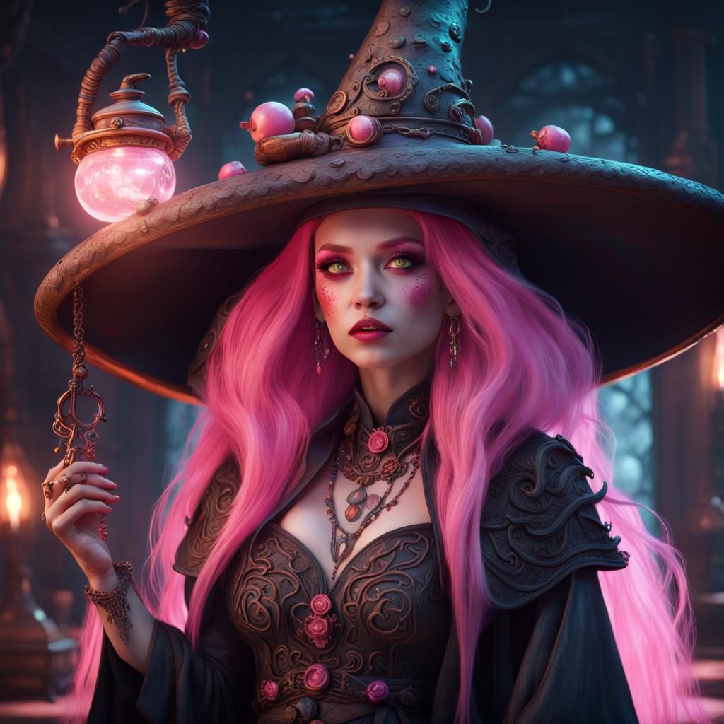 Pink-Haired Witch in Ornate Gothic Fashion