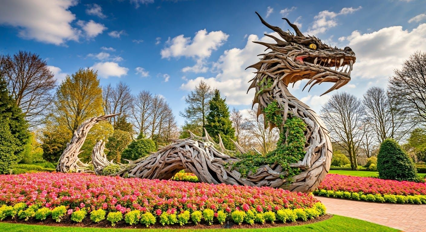 Garden Dragon in Serene Public Oasis