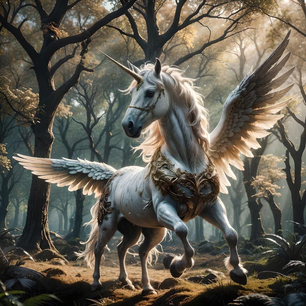 Winged Unicorn in a Fantasy World: Cinematic Still