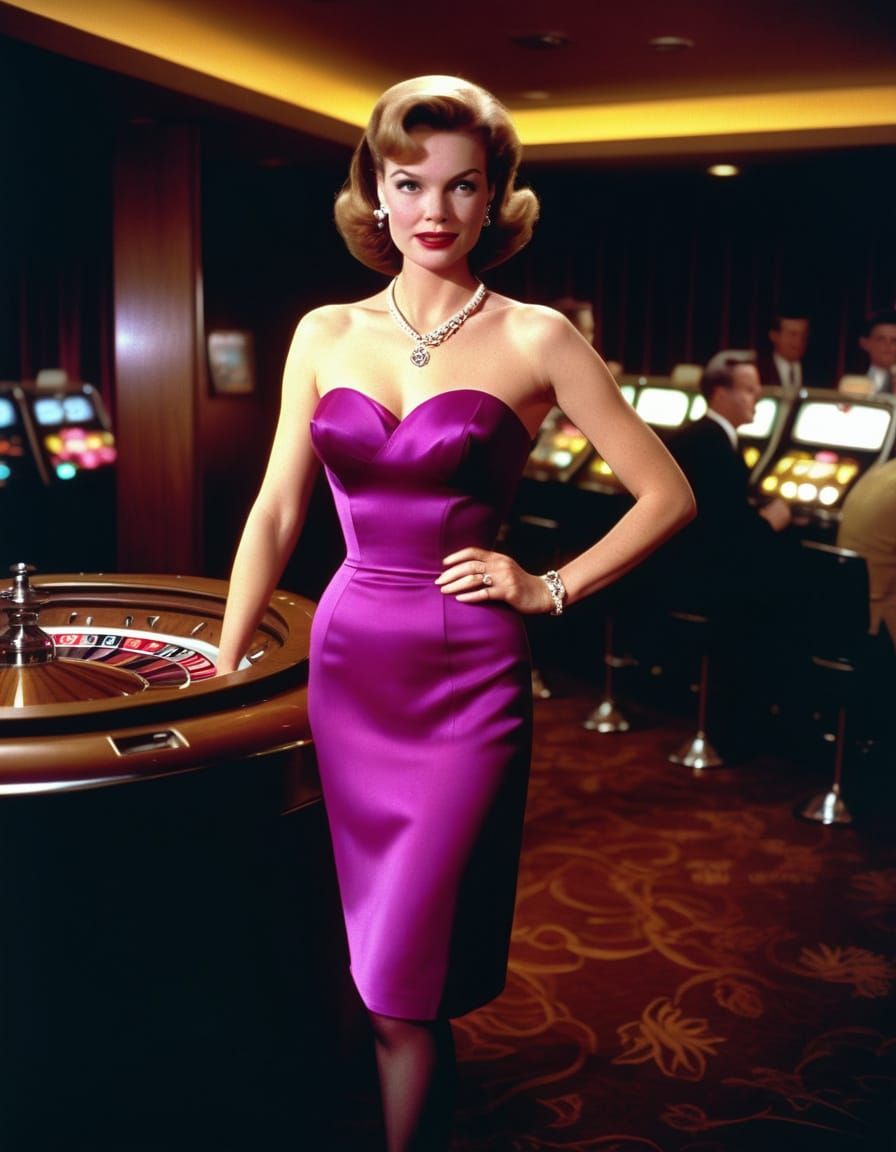 Vintage Hollywood Starlet Plays Roulette in Classic Las Vega...