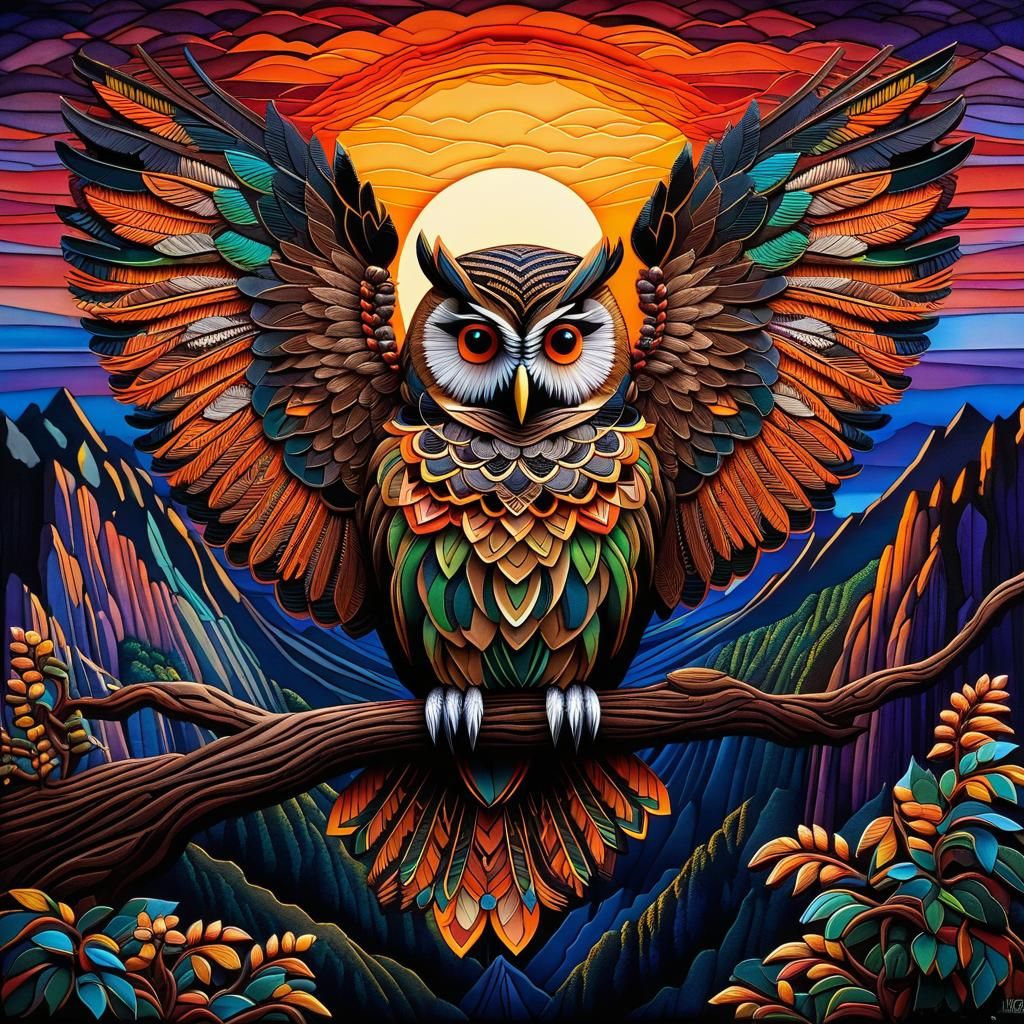 Sleeping Owl Puppet World: Mixed Media Art