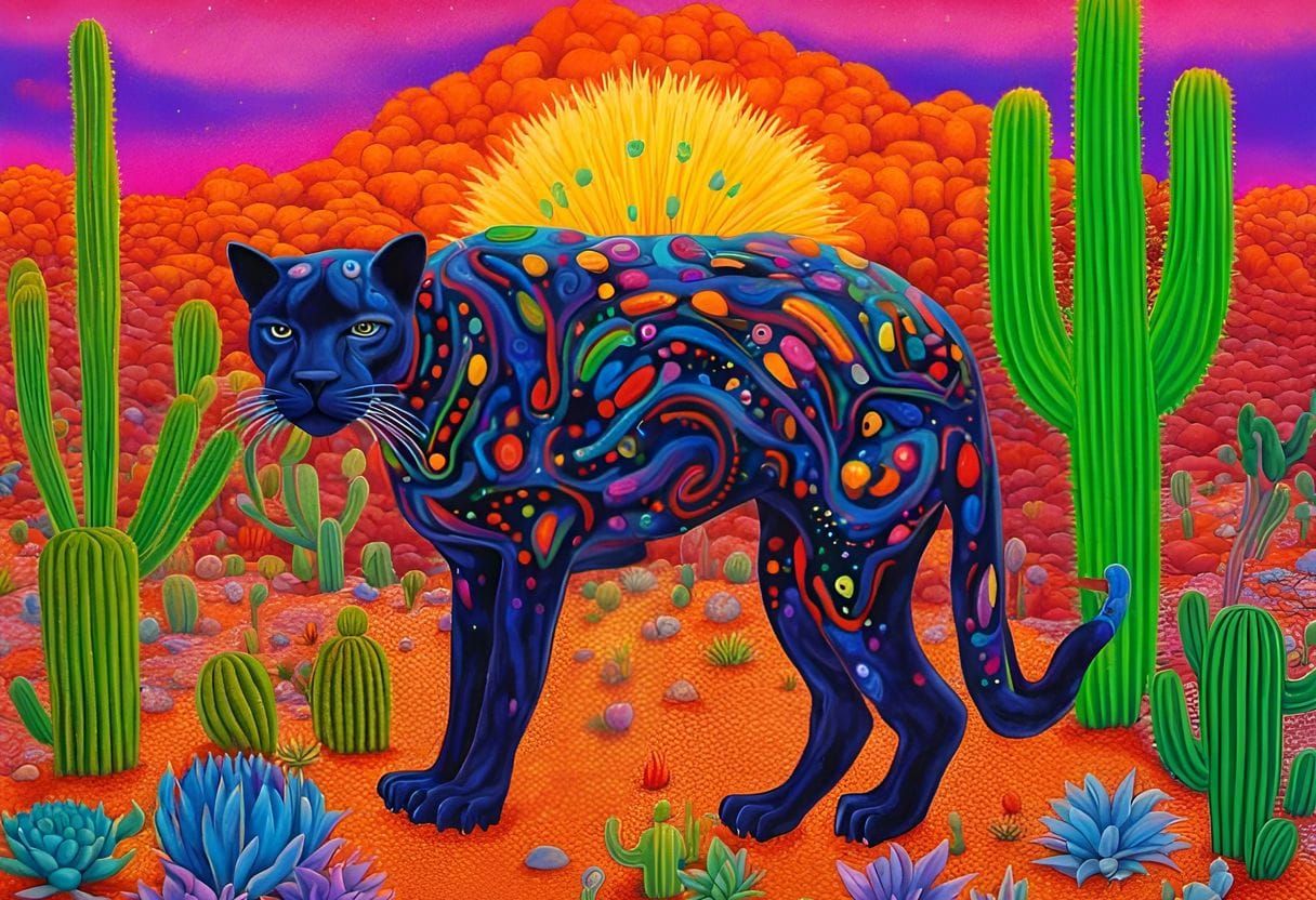 Panther God in Mystical Desert Garden