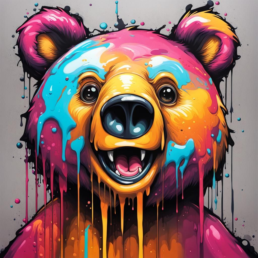 Cute Bear in Graffiti Street Art Style