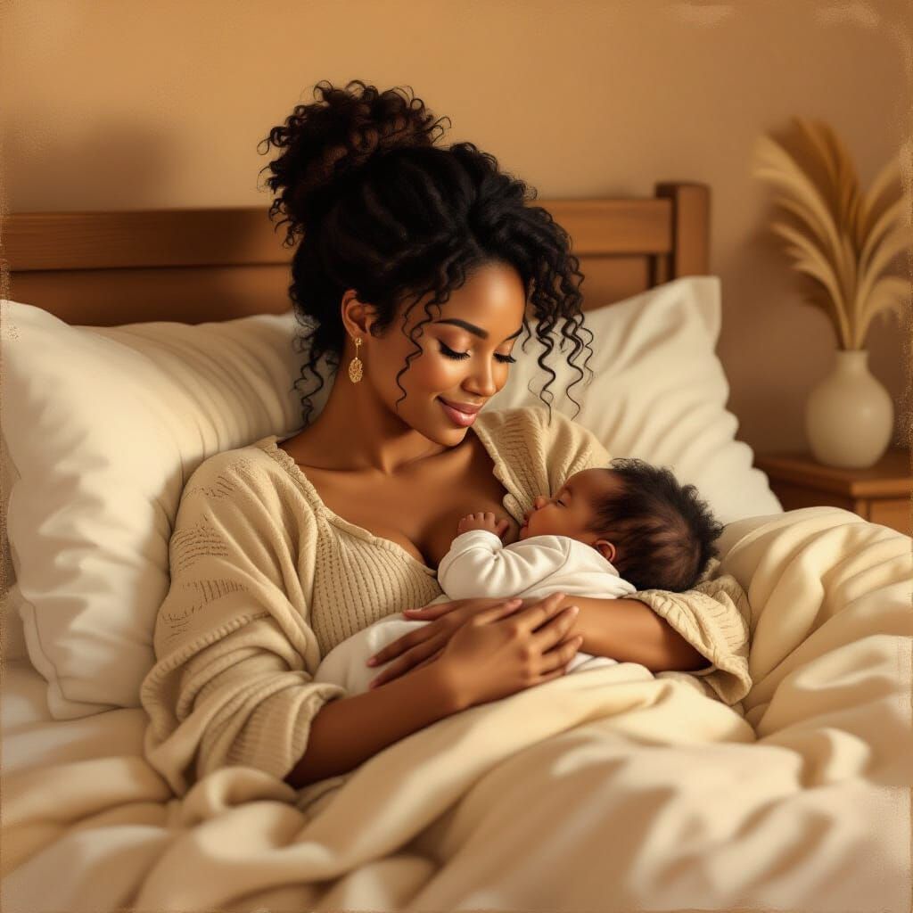 African Woman and Infant in Earthy Tones