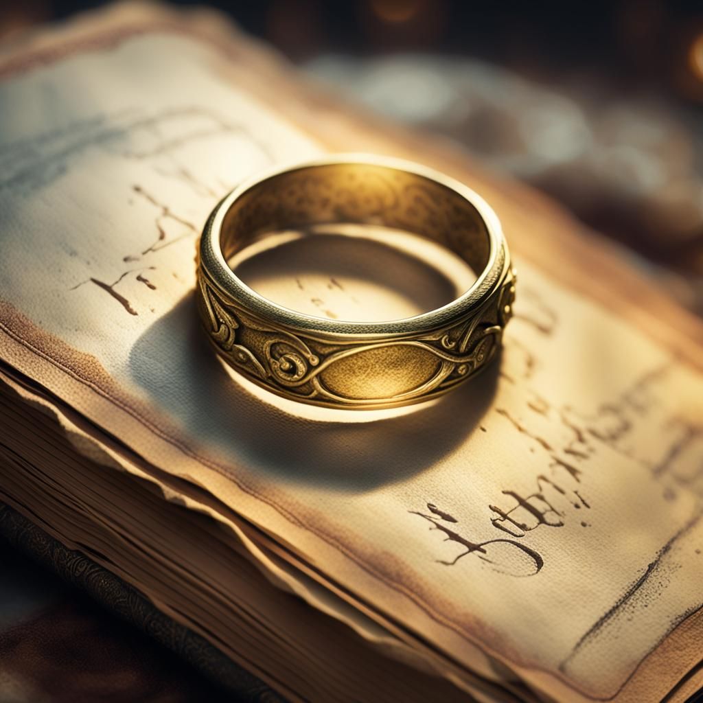 Golden Ring in a Mystical, Dimly Lit Chamber