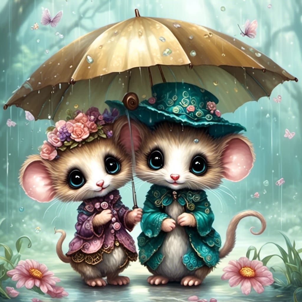 Chibi Mouse Couple with Big Prismatic Eyes