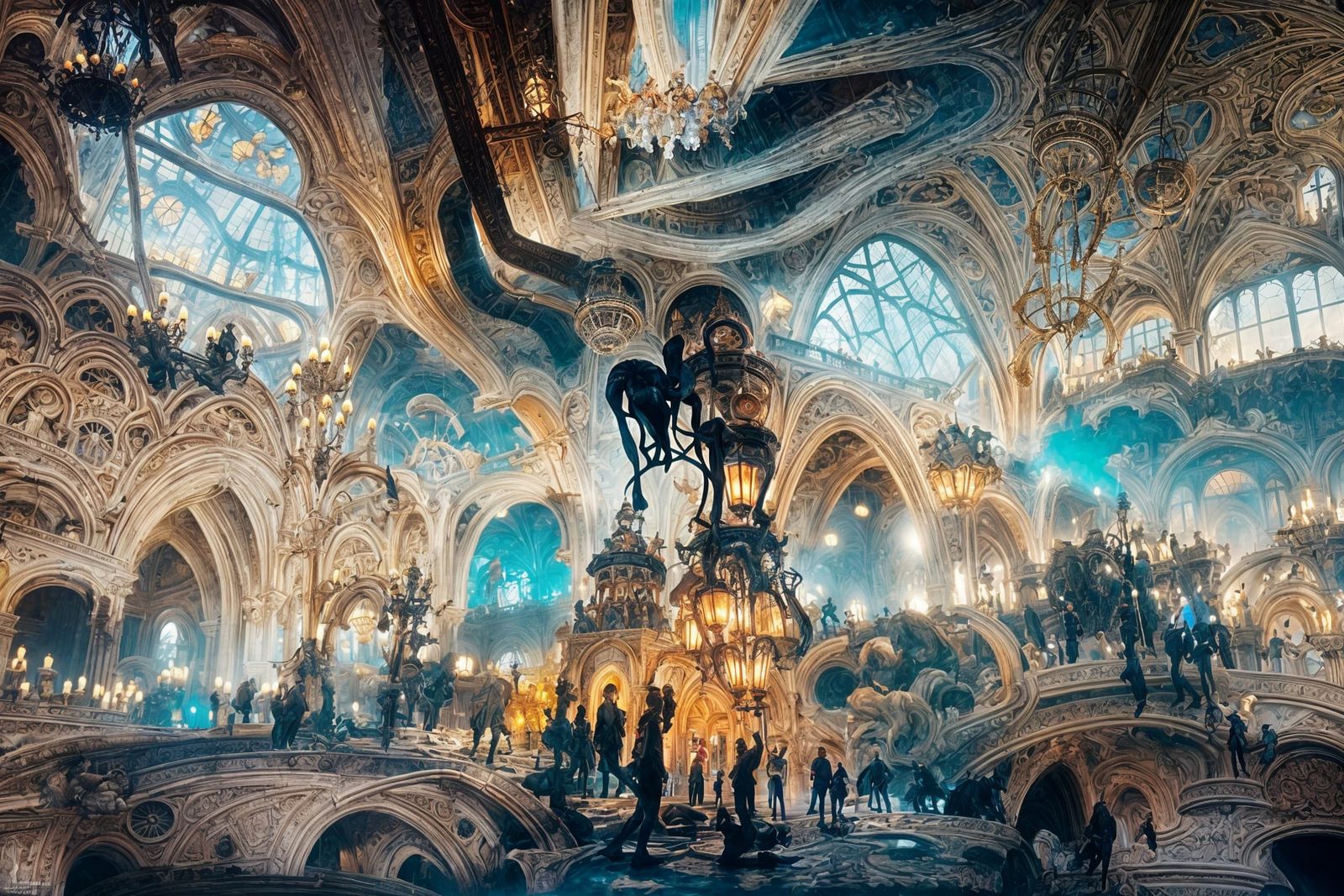 Chromatic Chandelier in Art Nouveau Rococo Hall