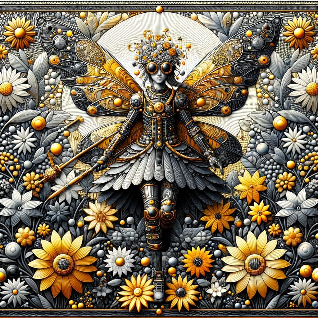 Steampunk Fairy with Golden Accents in Flower Field