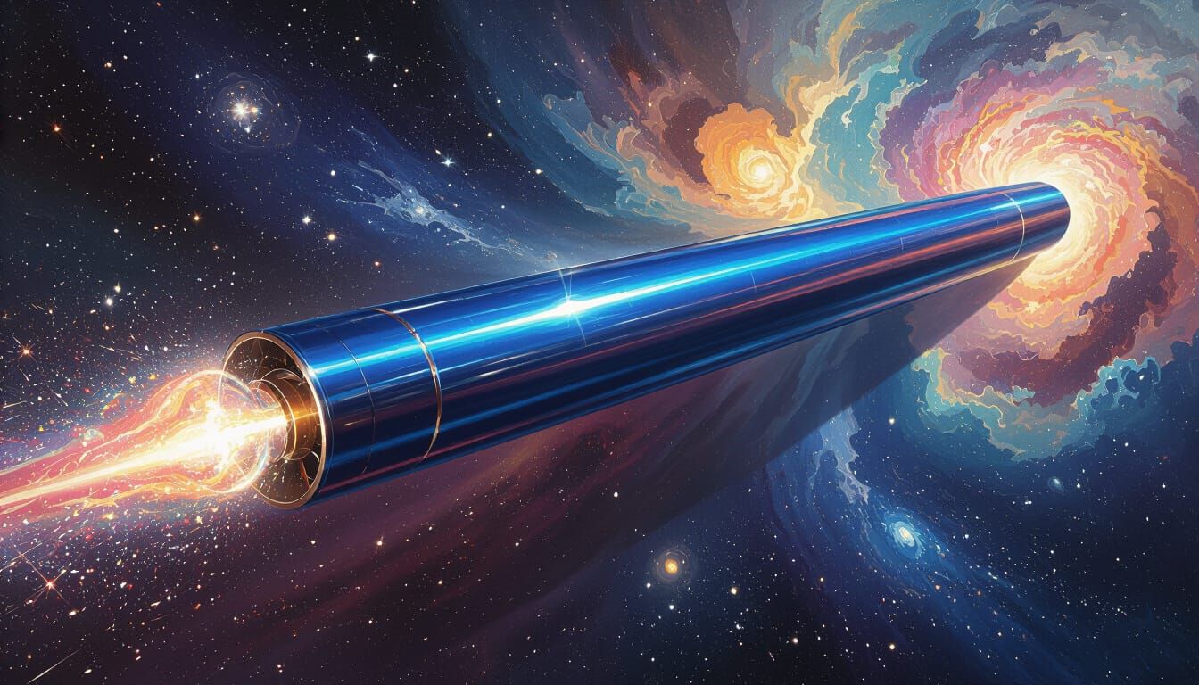 Sleek Spaceship Flies Through Surrealist Cosmos