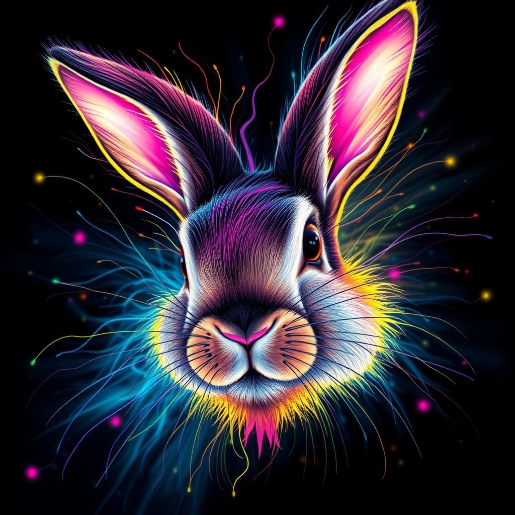 Electric Bunny Face in Splash Art Style