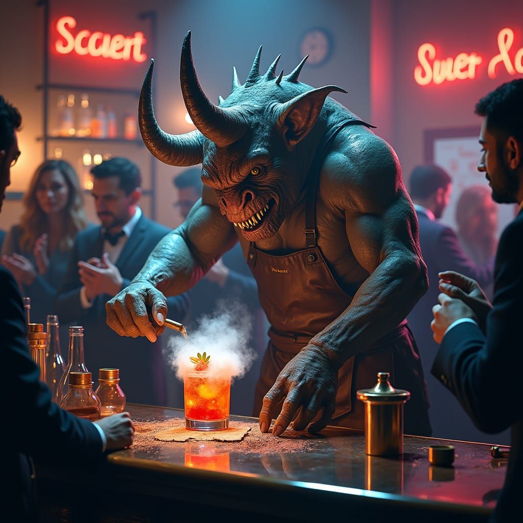 Monster Bartender Mixes Drinks in Sci-Fi Bar