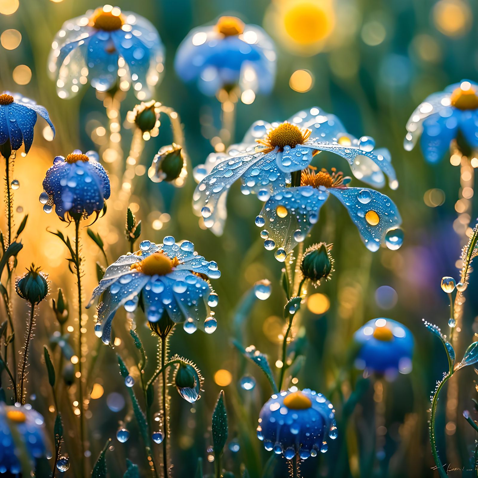 Dew-Kissed Wildflowers: A Macro Gouache Masterpiece