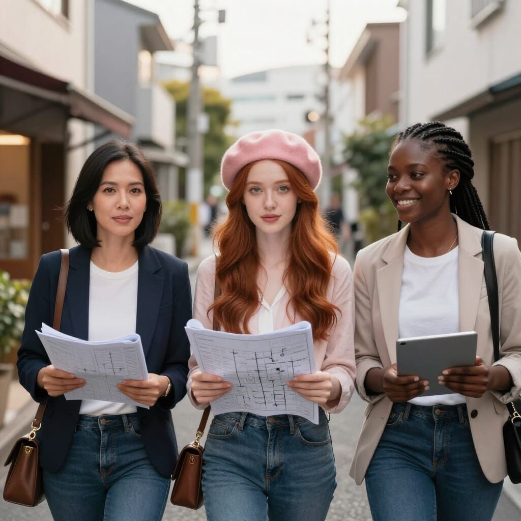 Diverse Women Scout Tokyo Location for Patisserie