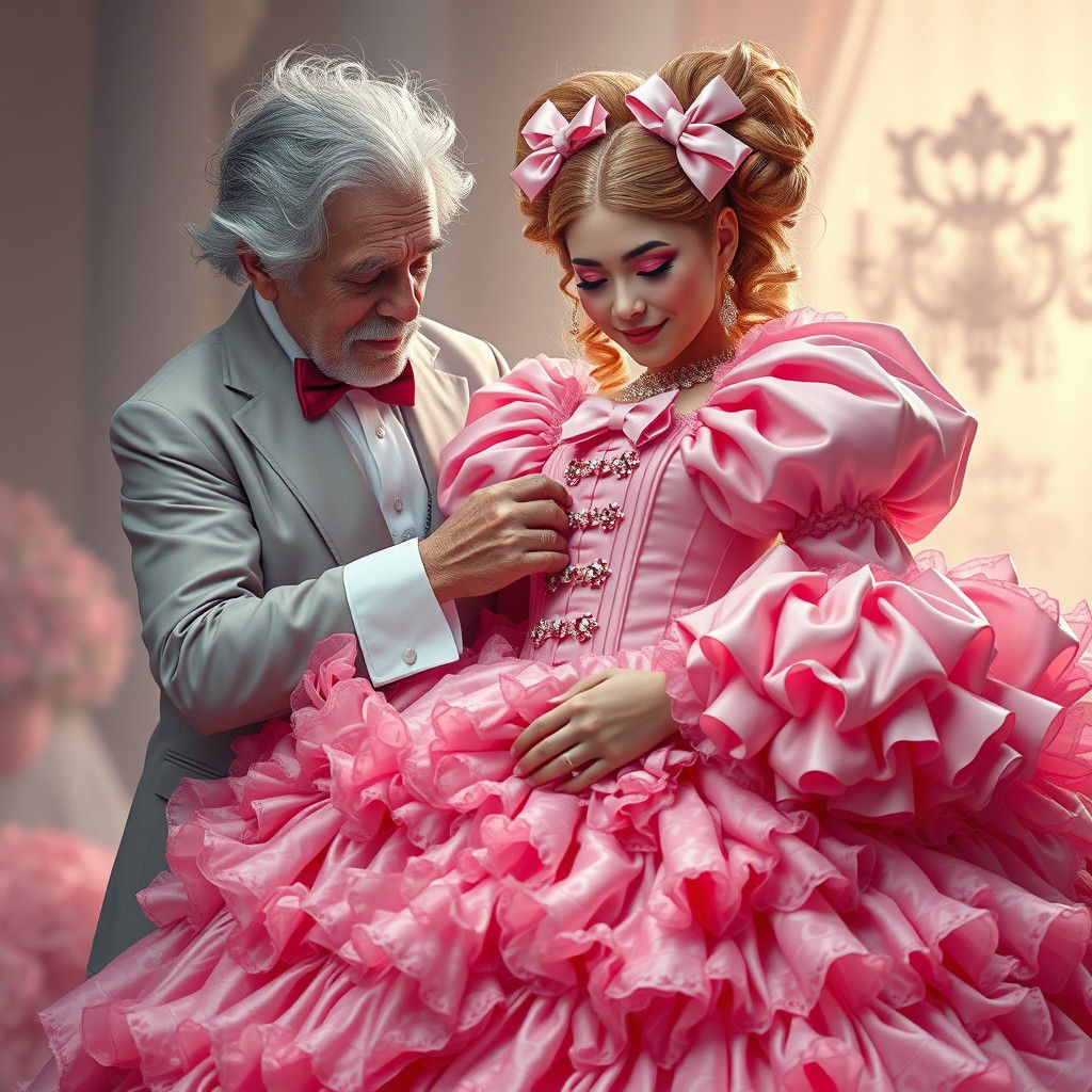 Elegant Elderly Groom Assists Vibrant Bride in Fantasy Weddi...