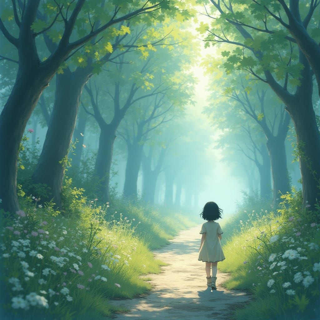 Whimsical Watercolor Portrait in a Dreamlike Studio Ghibli L...