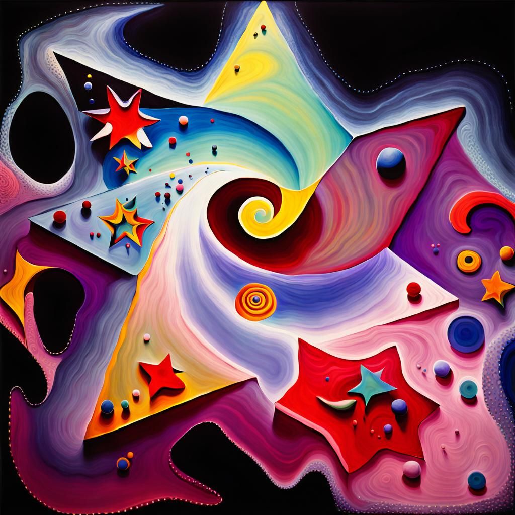 Abstract Fluorescent Starscape in Naive Art Style