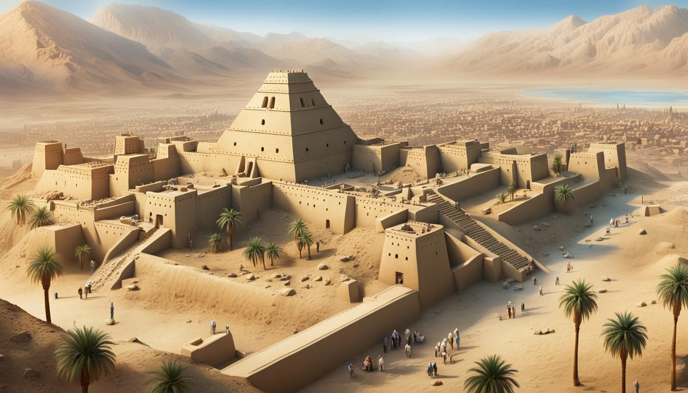 Aerial View of a Hyperrealistic Mesopotamian City