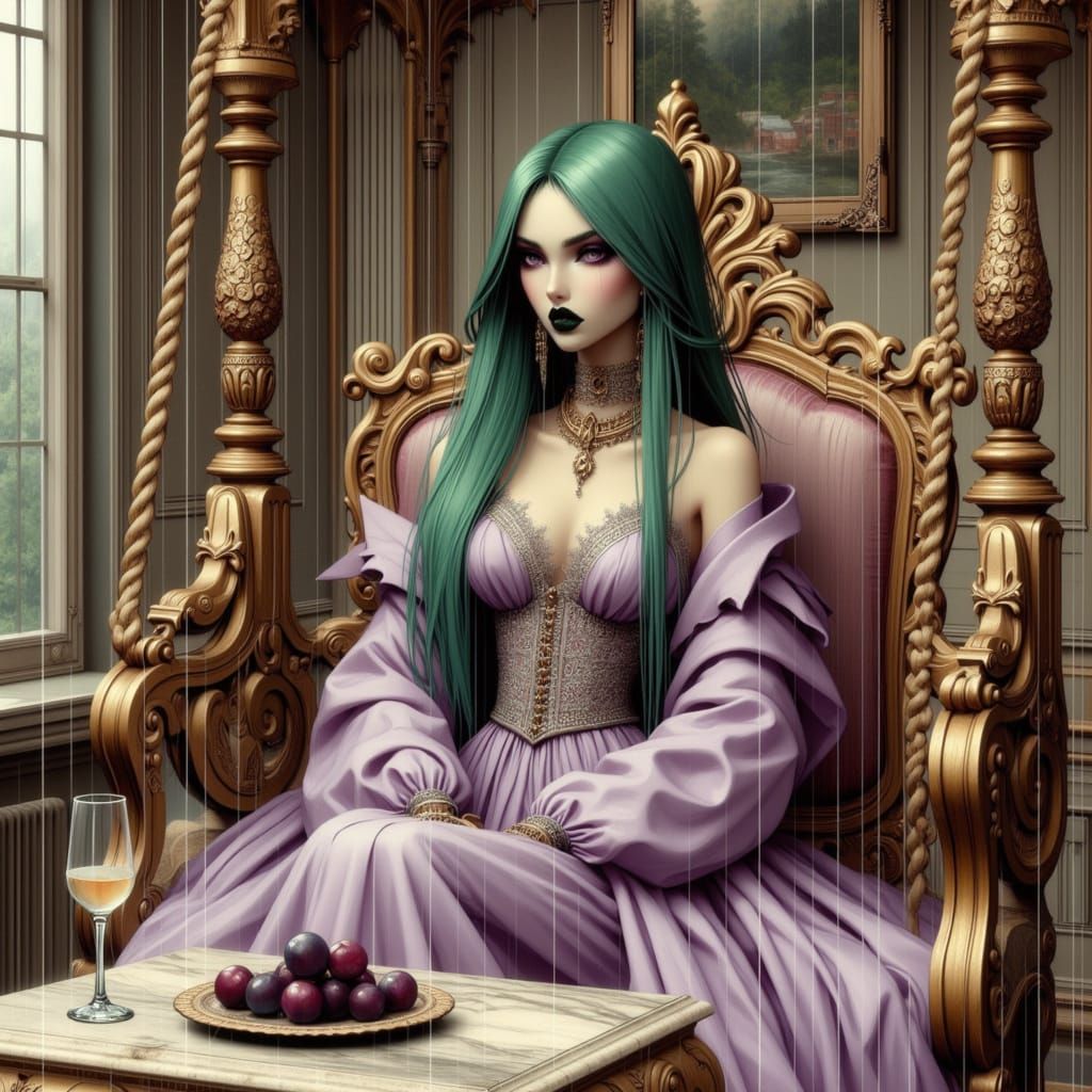 Elegant Woman on Swing in Rococo Style