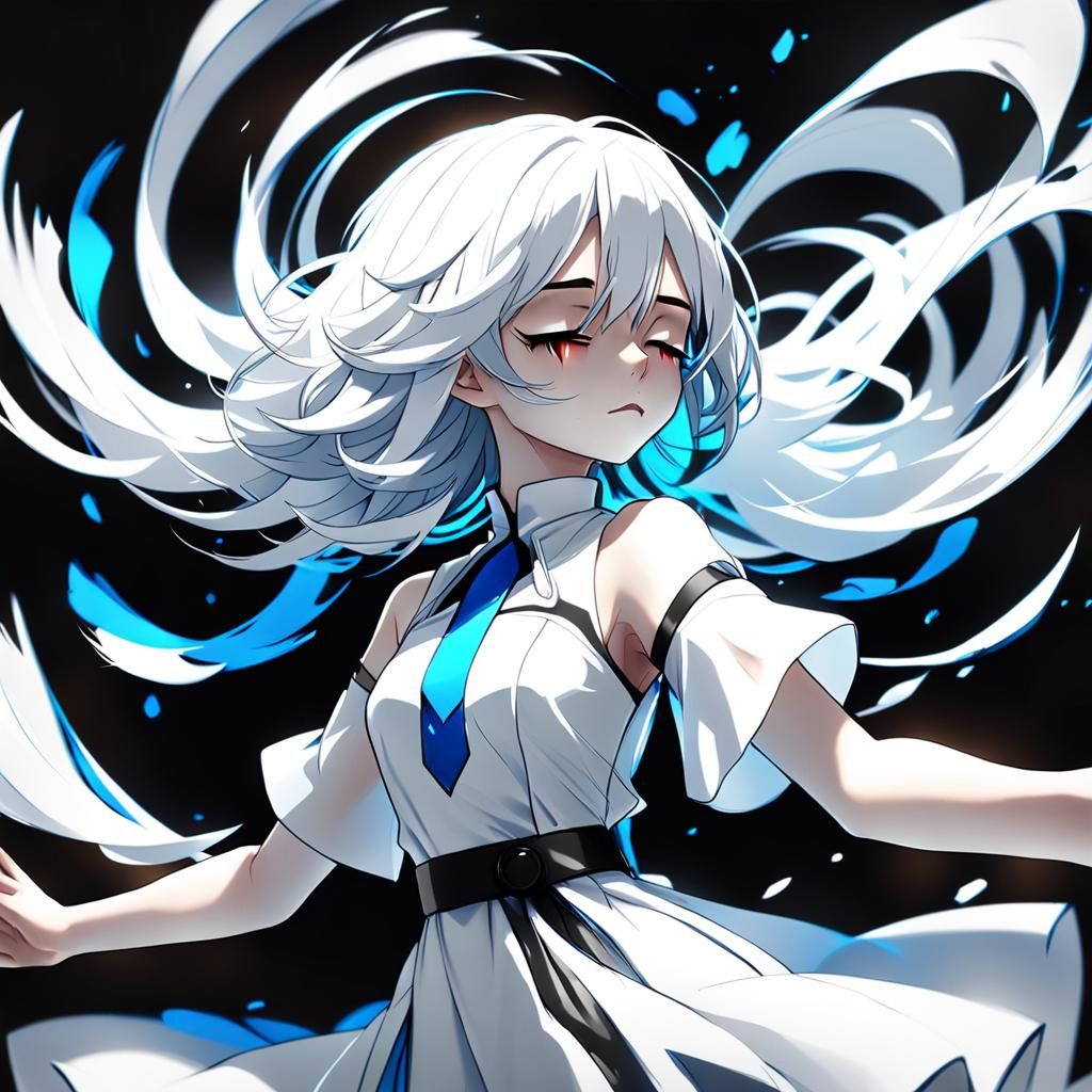 Artistic Black and White Anime Sketch with Blue Accent