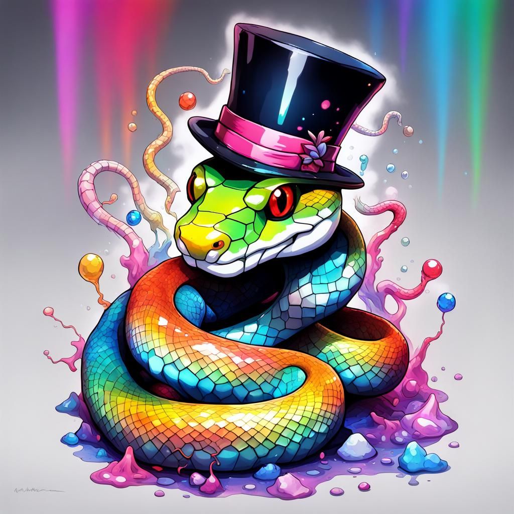 Crystal Rainbow Snake in Graffiti Anime Style