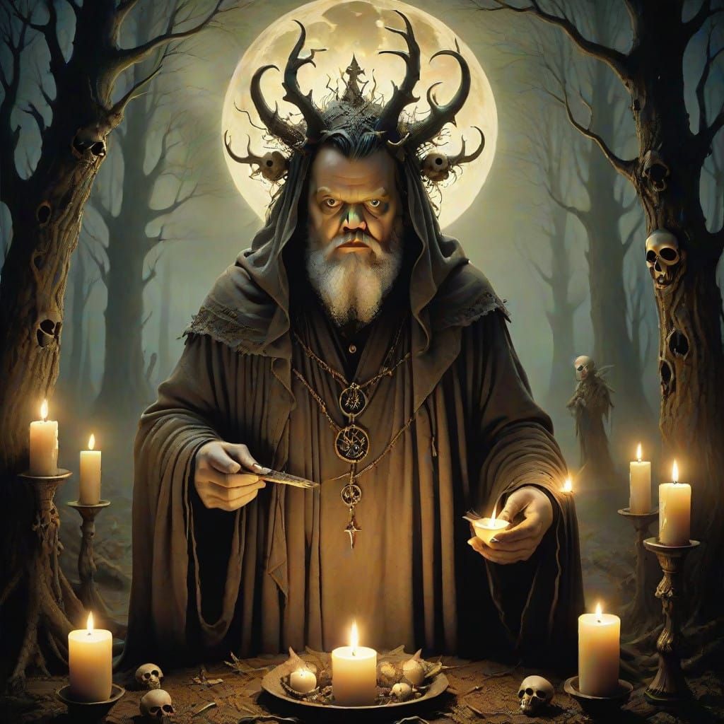 Ethereal Occult Ritual Under Starlit Night Sky