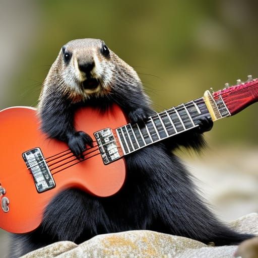 Goth Marmot rocking out on a guitar