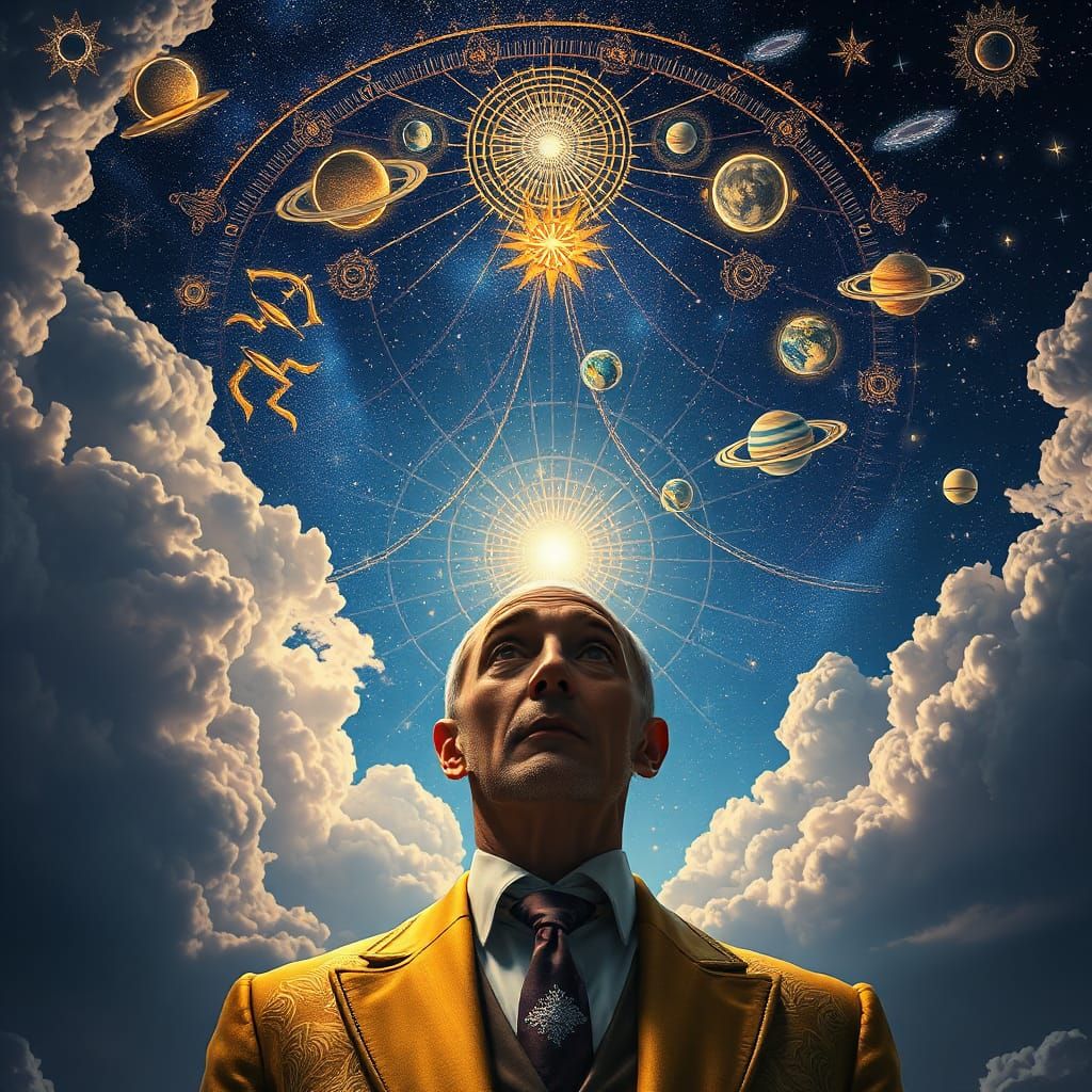 Heavenly Man in Surreal Celestial Dreamscape