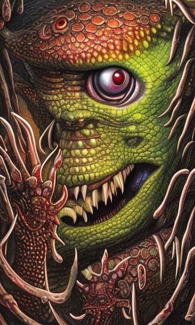 Reptilian Eyeball Monster: Dark Horror Concept Art