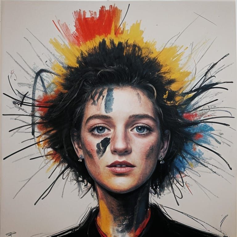 Princess Diana Portrait in Basquiat Style