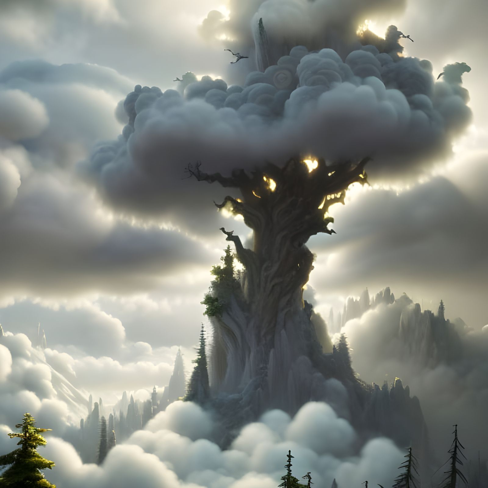 Ethereal Cloud Tree: Digital Matte Painting