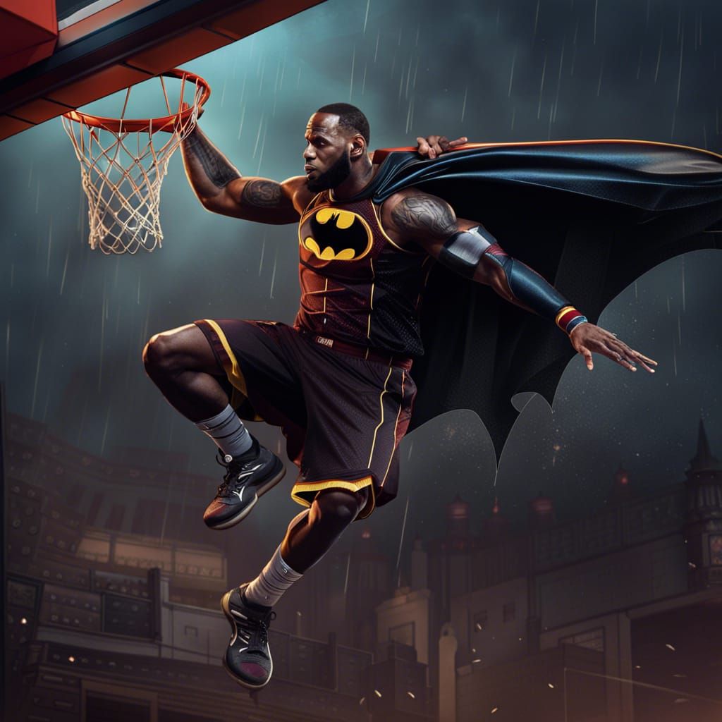 Lebron James as Batman Dunking: Digital Matte Painting